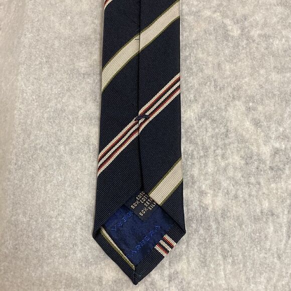 Luciano Barbera Silk/Cotton Tie in Navy with Red & Tan Diagonal Stripe. - Picture 6 of 8